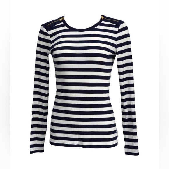 Lauren Ralph Lauren Striped Long Sleeve Top - Navy Blue sand White - Picture 2 of 16